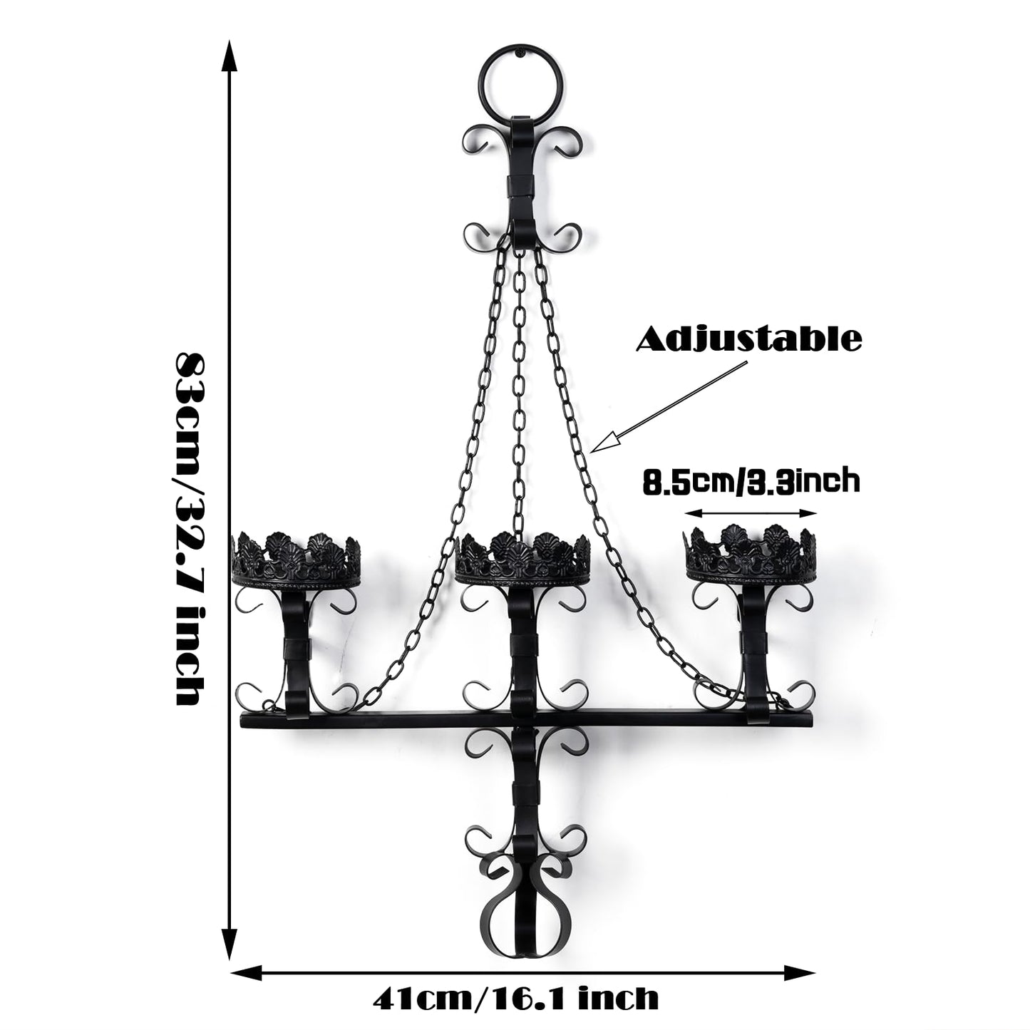 Black Wall Candle Sconces,3 Iron Candelabra,Gothic Victorian Decor,Rustic wall Candle Holder for Bathroom,Living Room,Dining Room Indoor Outdoor Use