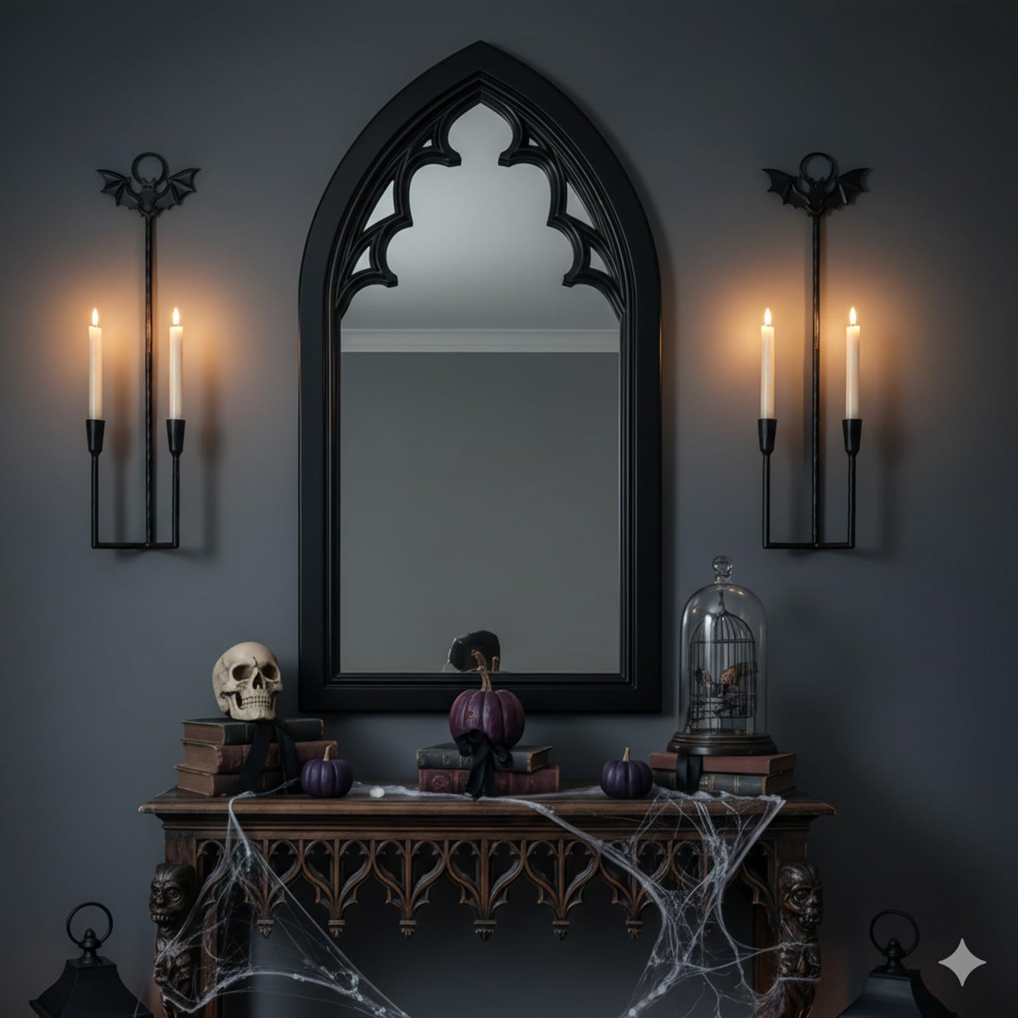 Wall Sconce Candle Holder Metal Hanging Wall Decorations Gothic Bat Wall Light Candle Holder for Home,Living Room, Bathroom, Dining Room, Set of 2（Black