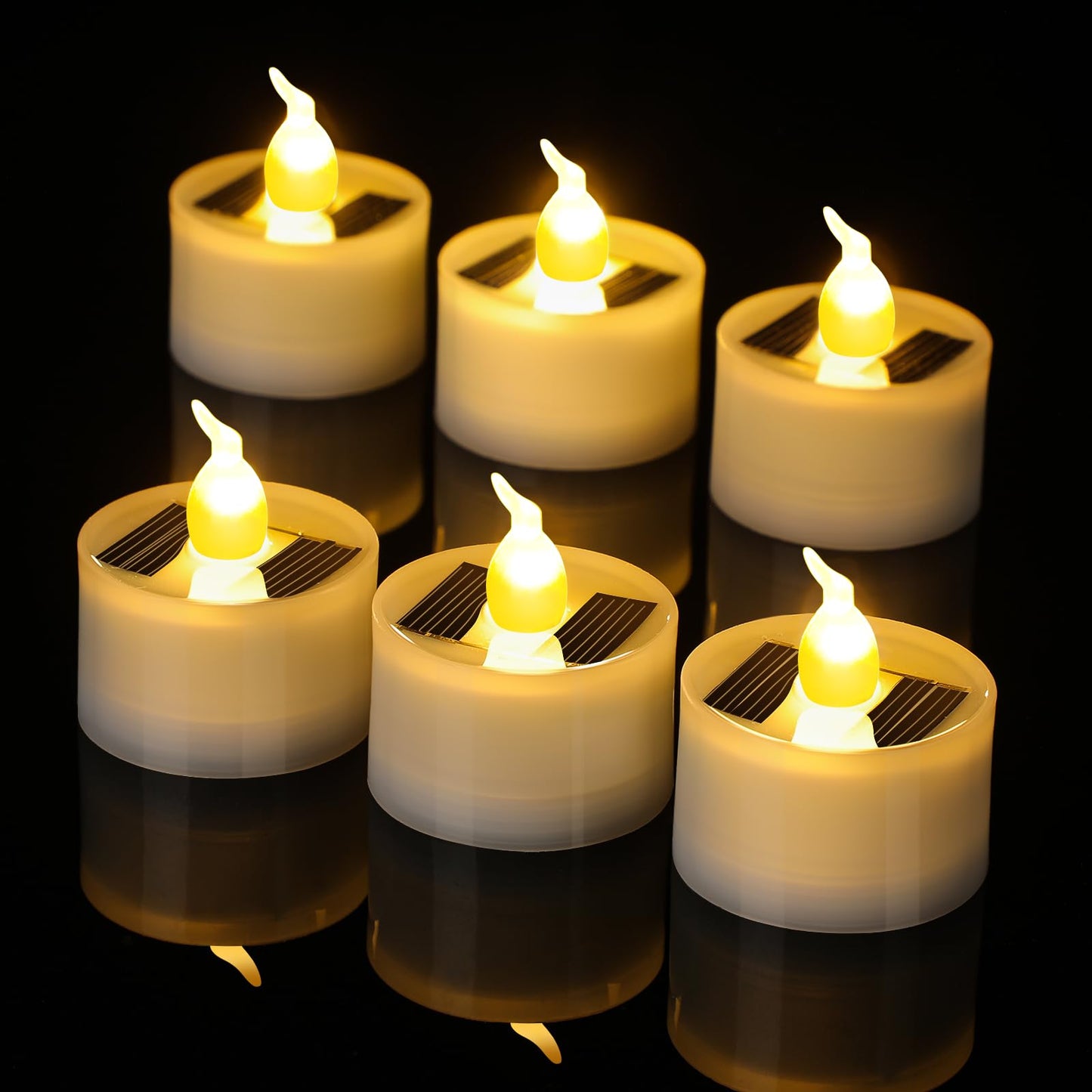 Hortsun 6 Pieces Halloween Solar Tea Light Outdoor Waterproof Candles Flameless Solar Tea Lights Rechargeable Candles with Flickering Light Sensor for Party Garden Home Decor(Stylish)