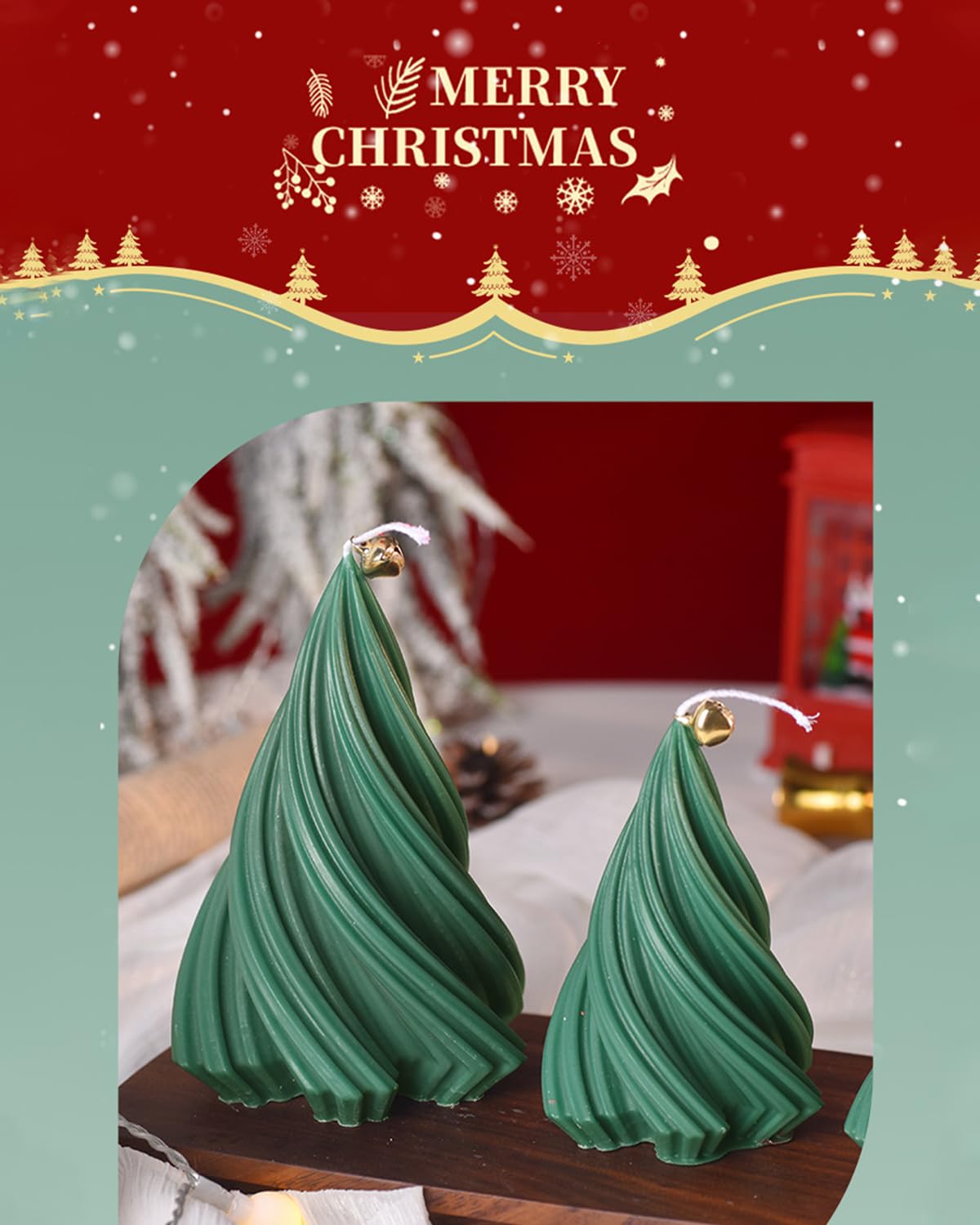 Christmas Tree Candle Spiral Pillar Candles Scented Soy Wax,Christmas Table Decor,Winter Centerpieces,Fireplace Mantel, Seasonal Home Decor，Set of 3,Green