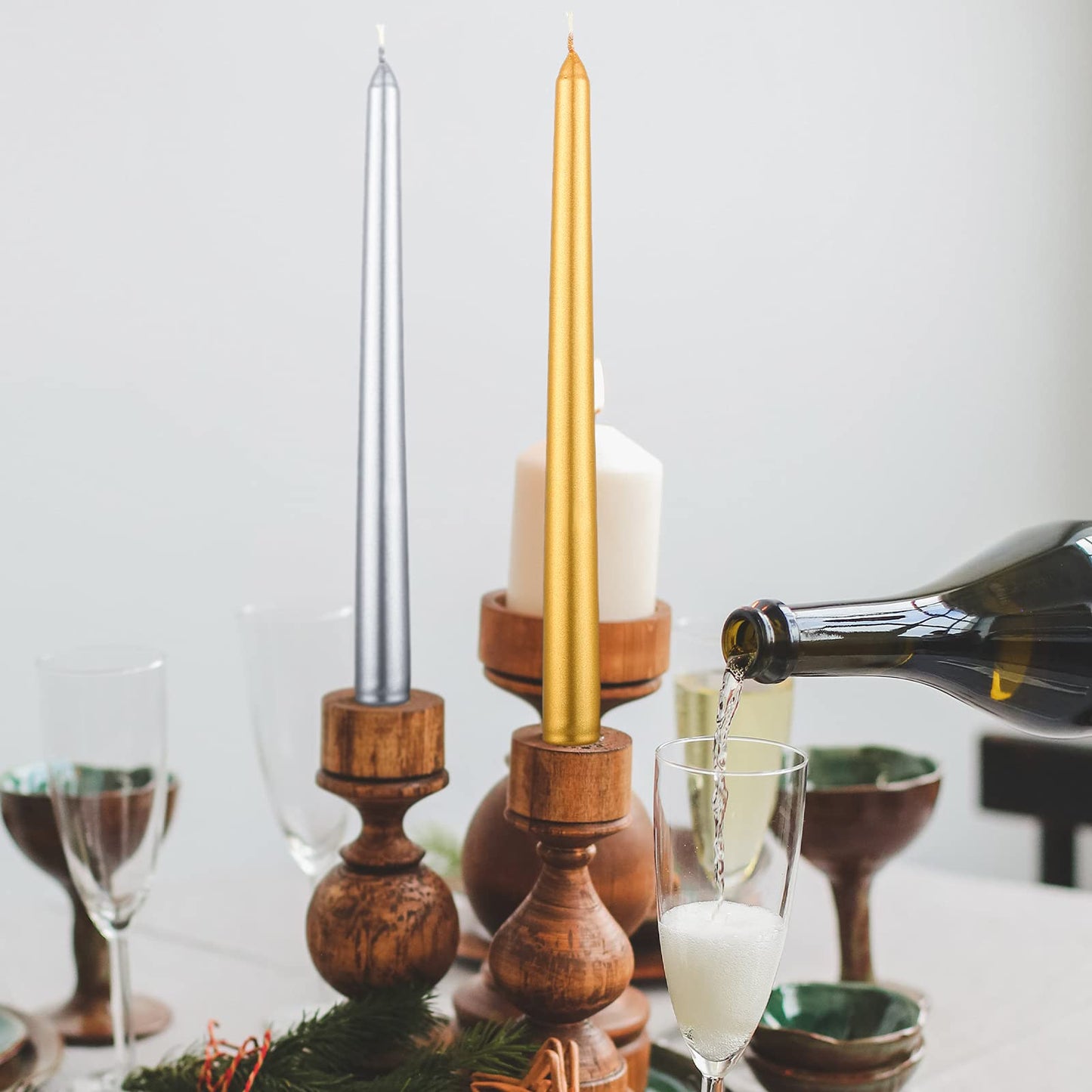 12 Pieces Christmas Taper Candles 10 Inch Tall Color Taper Candles Hand Poured Wax Candles Holiday Candles Dripless Taper for Christmas Wedding Birthday Celebration, Gold, Red, Silver, Green