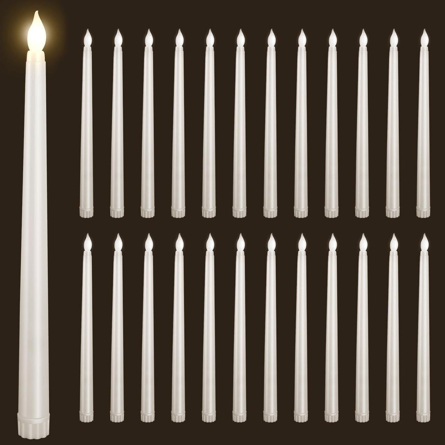 Bazayona 24pcs Flameless Flickering LED Taper Candles Bulk Battery Operated Candles for Christmas Halloween Birthday Wedding Party, (Ivory, 11 inch, 24pcs)