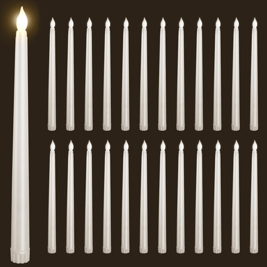 Bazayona 24pcs Flameless Flickering LED Taper Candles Bulk Battery Operated Candles for Christmas Halloween Birthday Wedding Party, (Ivory, 11 inch, 24pcs)