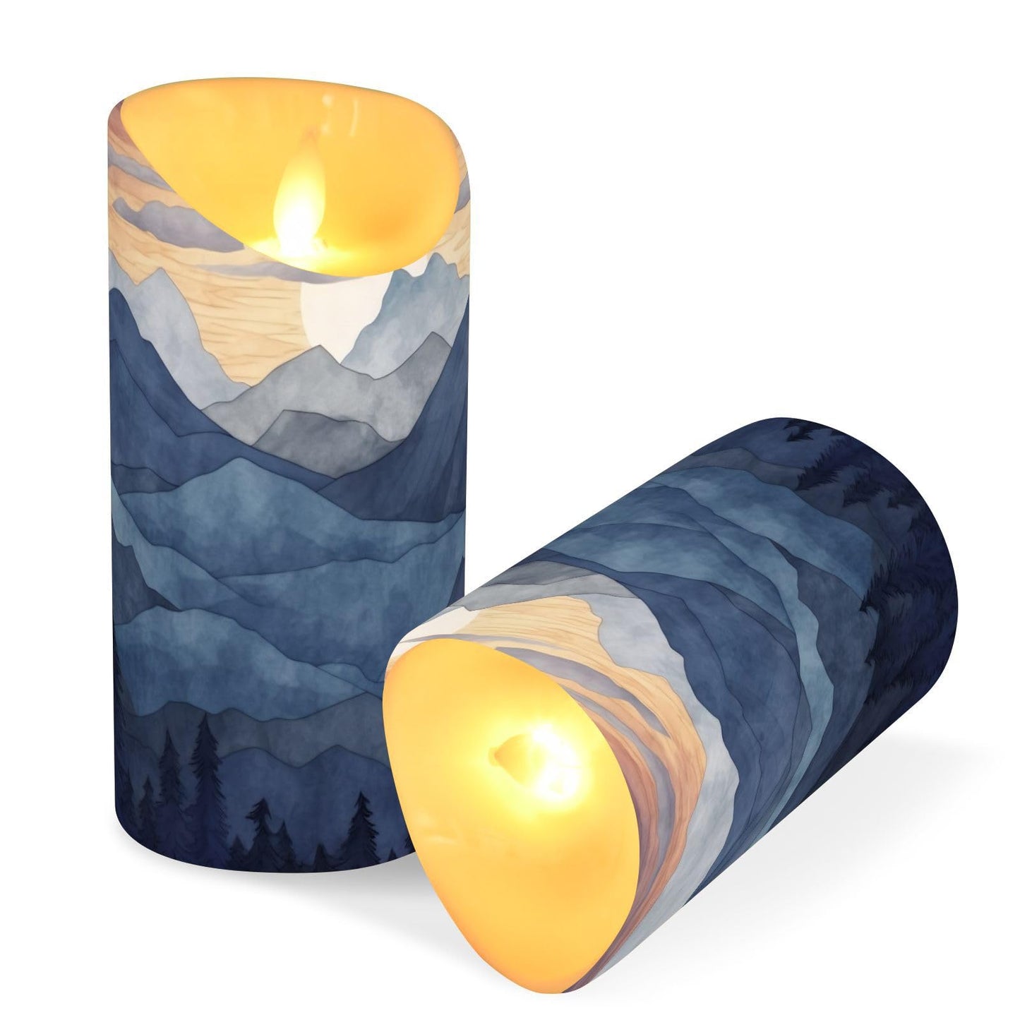 Blue Marble Flameless Candles with Remote, Set of 2 LED Battery Operated with Timer Fake Plastic Pillar Candles for Wedding Table Party Decor