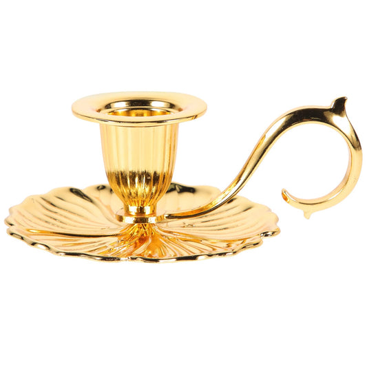 Luxshiny Golden Candle Holder - Vintage Style Metal Candlestick Stand with Handle for Pillar Candles - Elegant Table Centerpiece for Weddings Parties and Home Decor