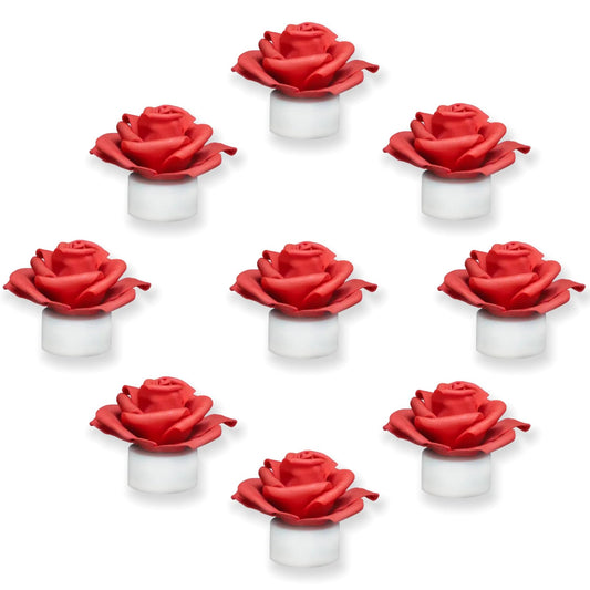 SupBri 12 Pack Flower Led Tea Lights, 200+Hour Battery Operated Candles for Wedding Table Centerpieces, Party Anniversary Christmas (Red)