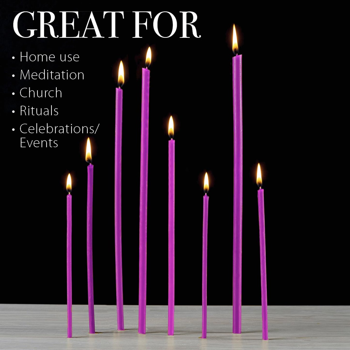 Danilovo Thin Taper Beeswax Candles - No-Drip, Smoke-Less, Tall, Decorative, Honey Scented Candles Ideal for Church Prayer, Rituals, Decor or Birthday – 6.3”x0.2” (Purple, 100pcs)
