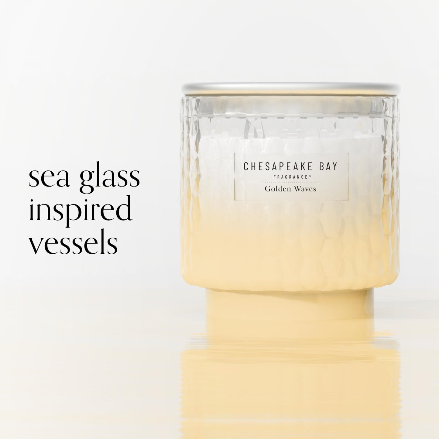 Chesapeake Bay, 11oz Golden Waves Scented Candle, Mood Evoking Fragrance, Textured Sea Glass-Inspired Jar, Premium Soy Blend Wax with Essential Oils, Coastal Fragrance for Home Décor or Gifting