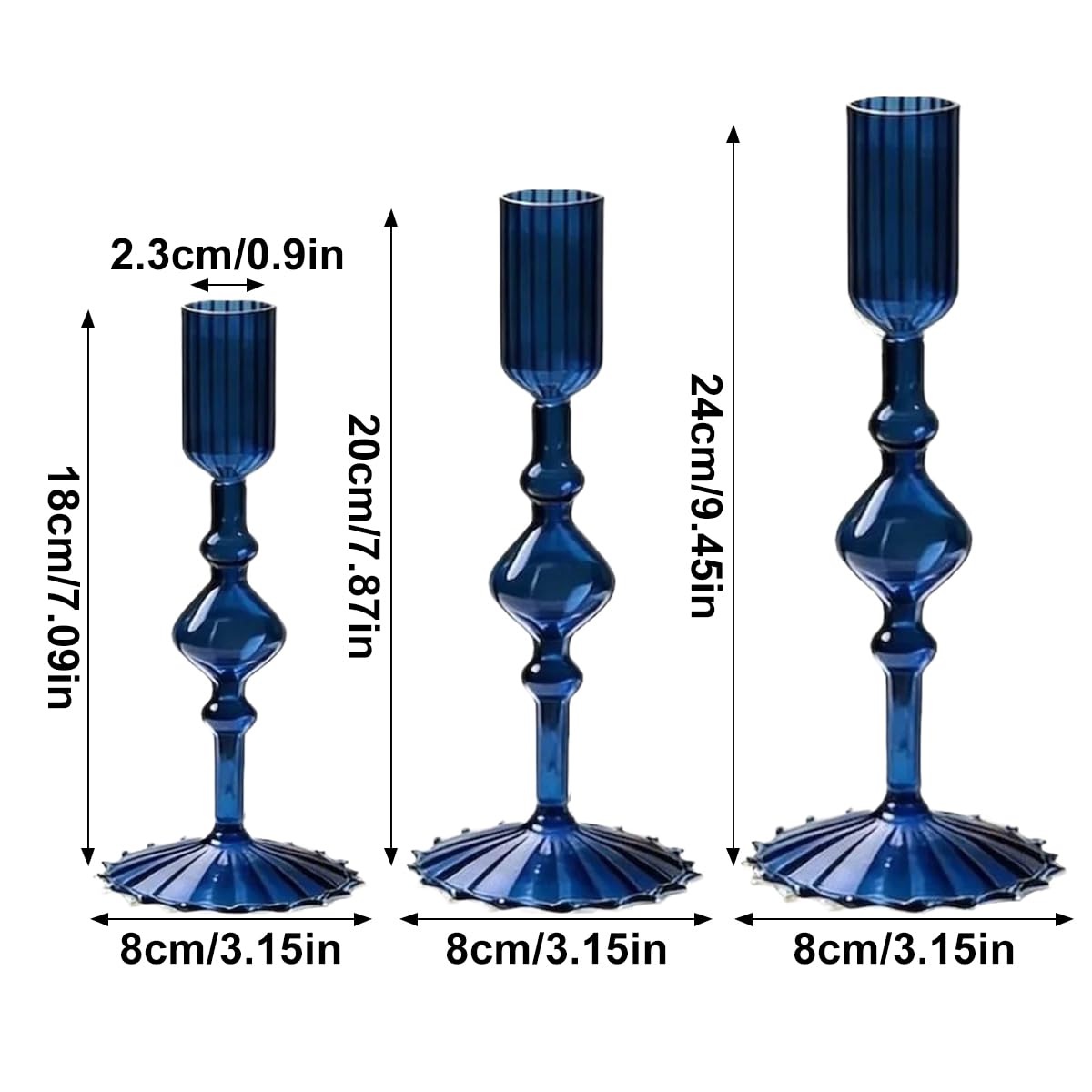 Mineaud 3Pcs Glass Candlestick Holders Glass Taper Candle Holders Groovy Wavy Elegant Candle Stick for Home Party Decoration,Styled-Blue