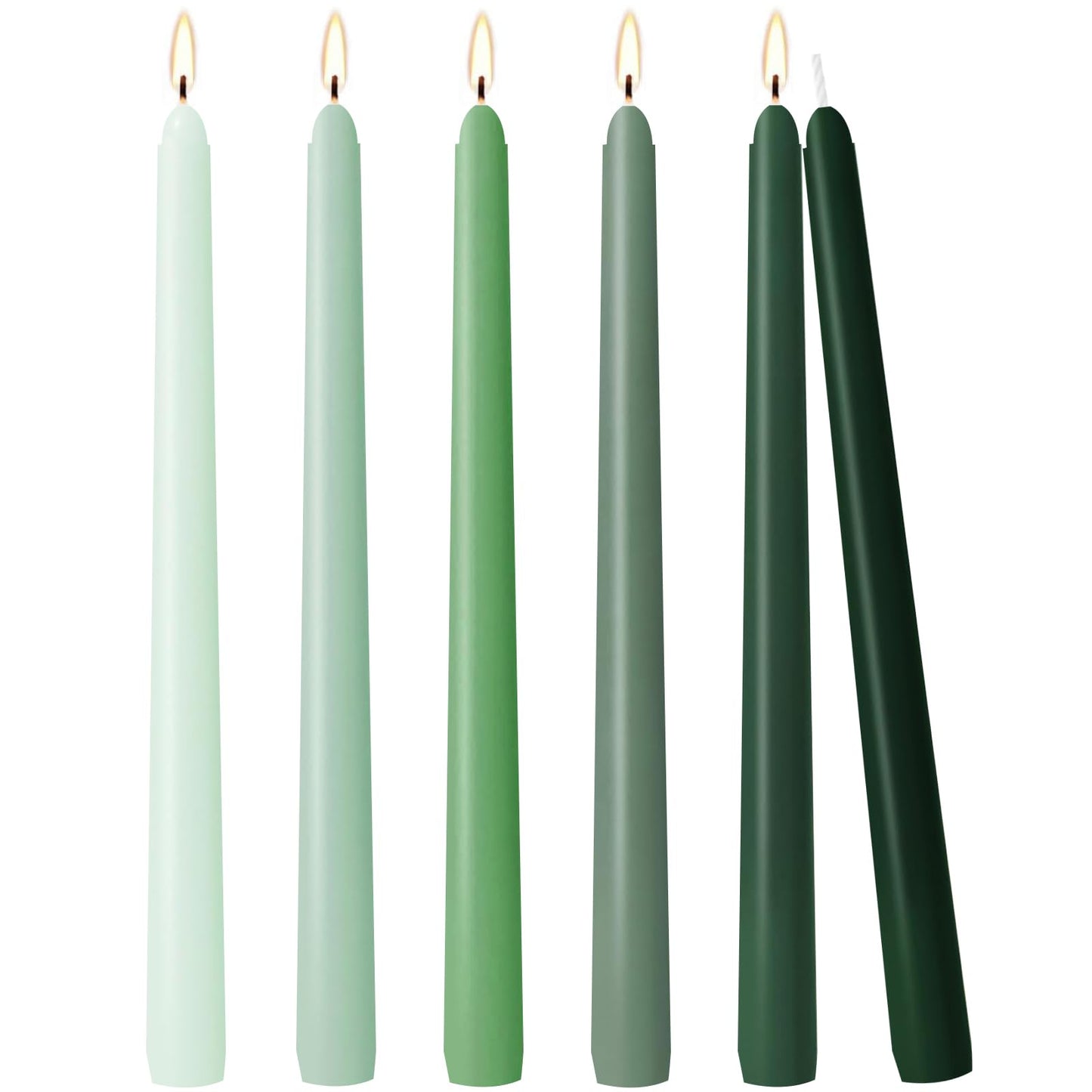 Unscented 12'' Taper Candles Set of 6 Gradual Green Tall Candlesticks for Spring Home Decor Dinner Wedding Party Holidays Christmas