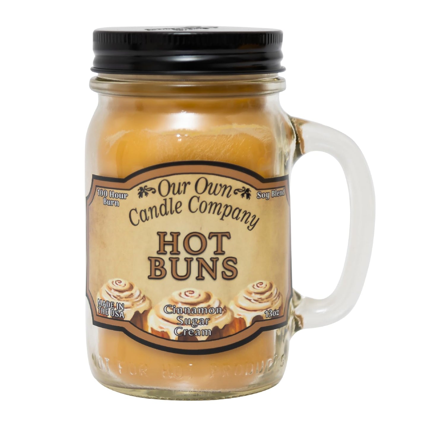 Our Own Candle Company, Hot Buns Scented Mason Jar Candle, 100 Hour Burn Time, Made in The USA - 13 Ounces