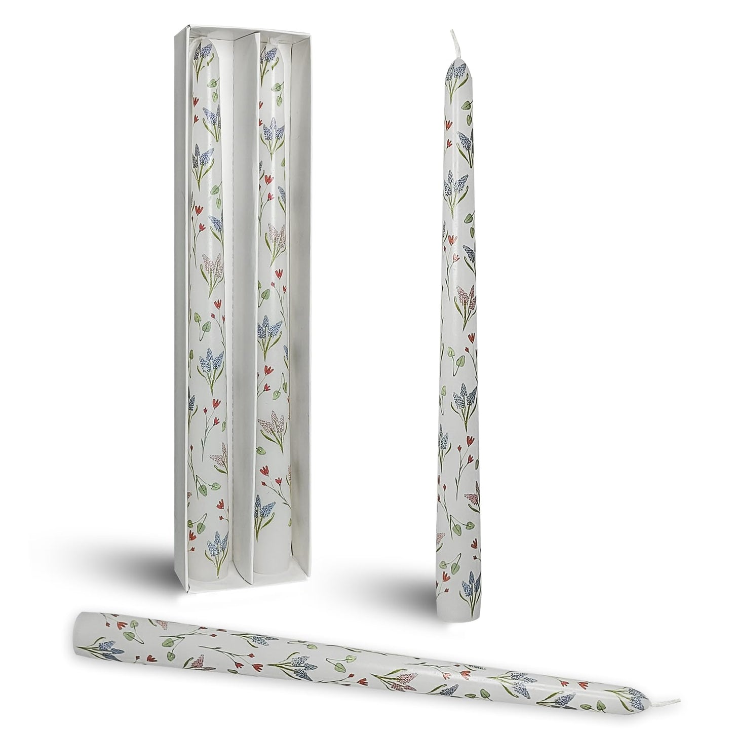 Spring Floral Candle Sticks 10 Inch Long Taper Candle Hyacinth Printed Tapered Candlesticks for Home Wedding Holiday Party Decor Set of 2
