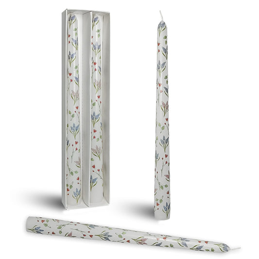 Spring Floral Candle Sticks 10 Inch Long Taper Candle Hyacinth Printed Tapered Candlesticks for Home Wedding Holiday Party Decor Set of 2