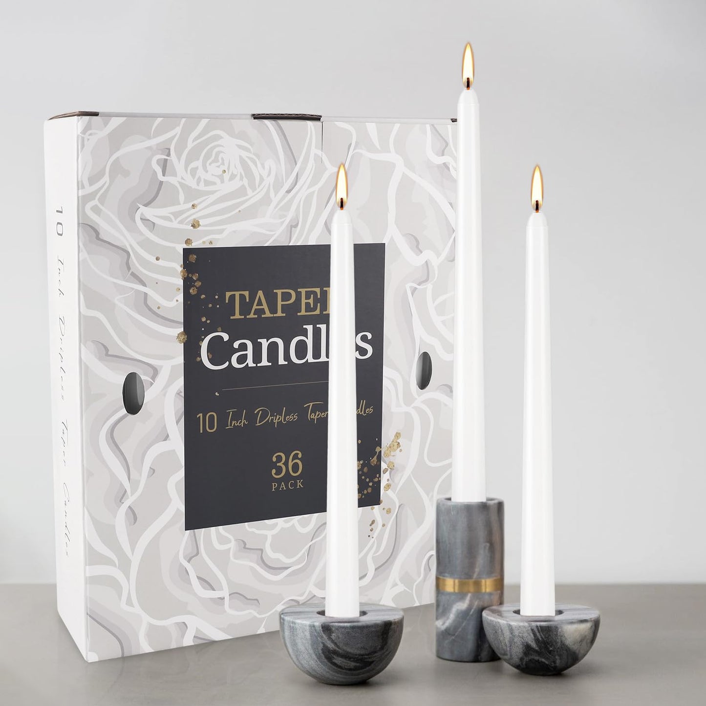 Grcdoyvl 36 Pack White Taper Candles 10 Inch - Premium Unscented Dripless & Smokeless Long-Burning Candles for Wedding Decor, Fine Dining, Candelabras, Romantic Dinner, and Elegant Home Decor