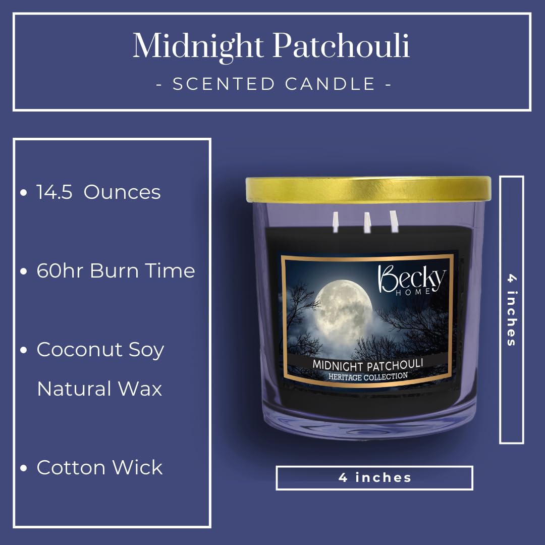 Becky Home 14.5oz Patchouli Scented Candles for Home, 60 Hrs Soy Wax Candle for Stress Relief, House Aromatherapy Candle Fall Gifts for Men and Women