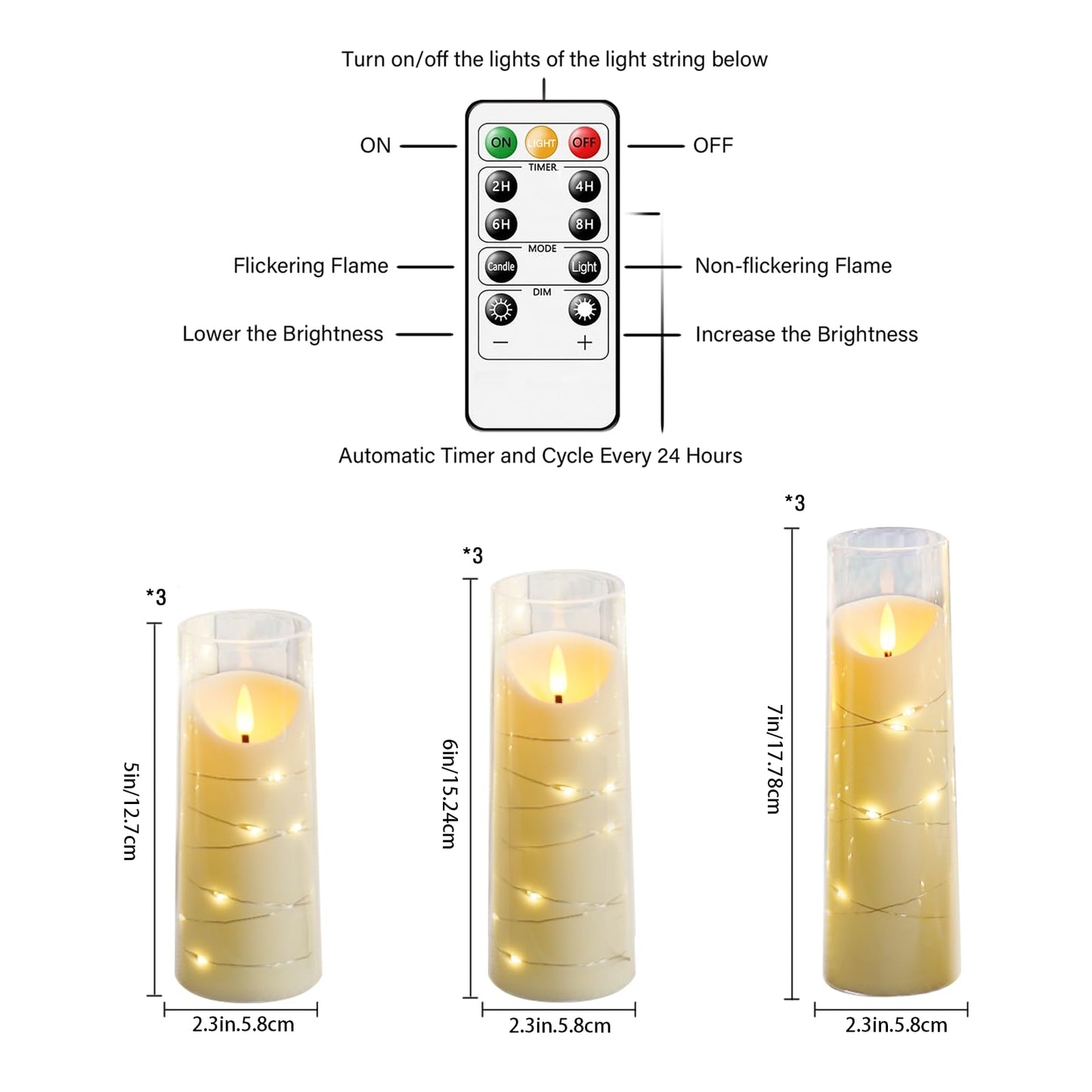 Eebuss Flameless Candles with Embedded Star String, Battery Operated LED Pillar Candles with Timer and Remote Control,Home Decorating for Ambiance， Set of 9 (Ivory)