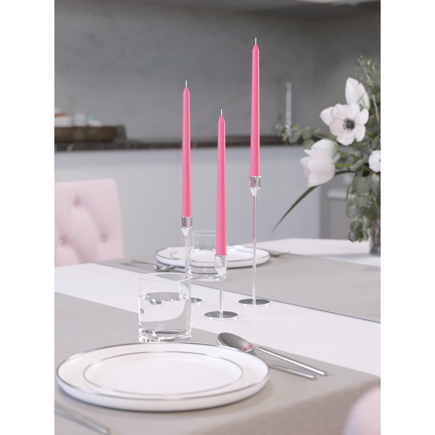 CANDWAX Pink 10 inch Taper Candles Set of 12 - Unscented Smokeless Dripless Pink Candlesticks - Perfect as Easter Candles and for Holidays, Ordinary Dinners and Special Occasions - Tall Candle Sticks