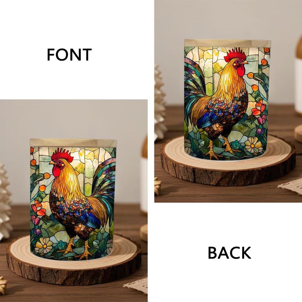 Stained Glass Mother Deer and Fawn Home Decoration Tea Light Candle Jar Candlesticks, Animal Sika Deer Tealight Candle Holders with Bamboo Lid for Table Centerpiece Party Decor, 3.5 x2.8in