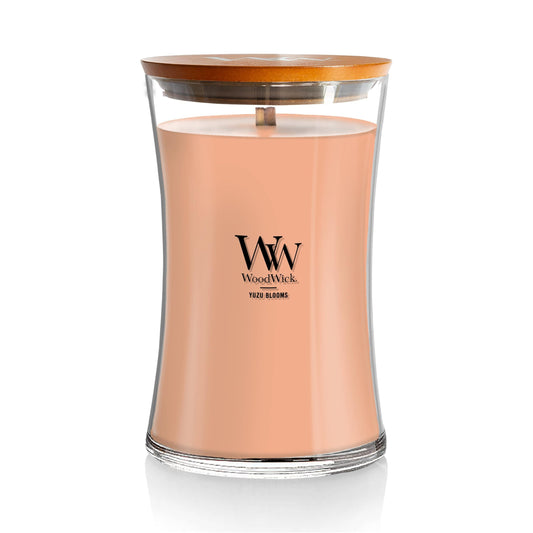 WoodWick Yuzu Blooms Gifts for Women and Men, 21.5 oz Large Hourglass Candle with Crackling Wick