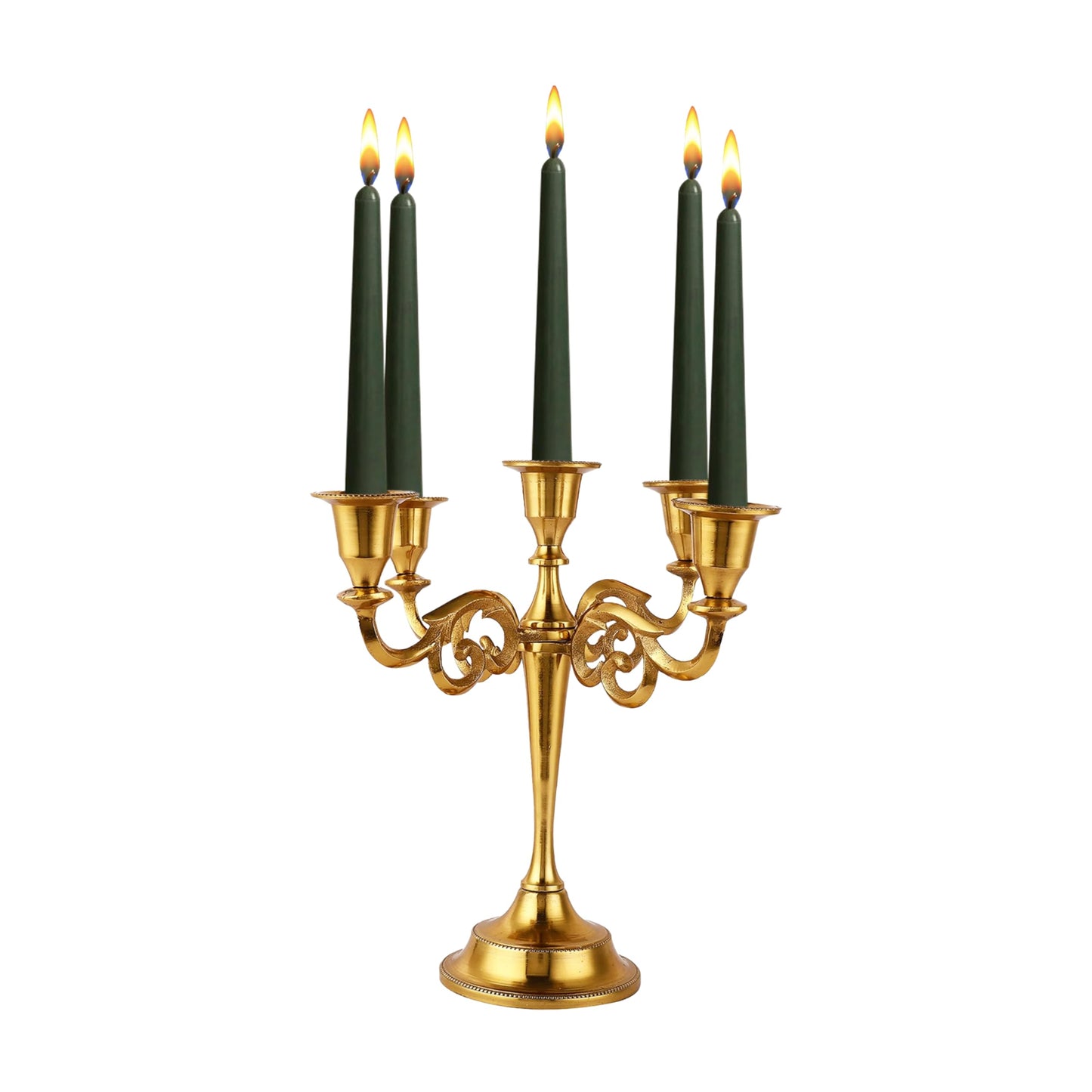 Rely+ 5 Arm Candelabra Taper Candle Holders Decorations Indoor Kitchen Décor Table Candles Candlestick Candelabra Centerpiece (Gold)