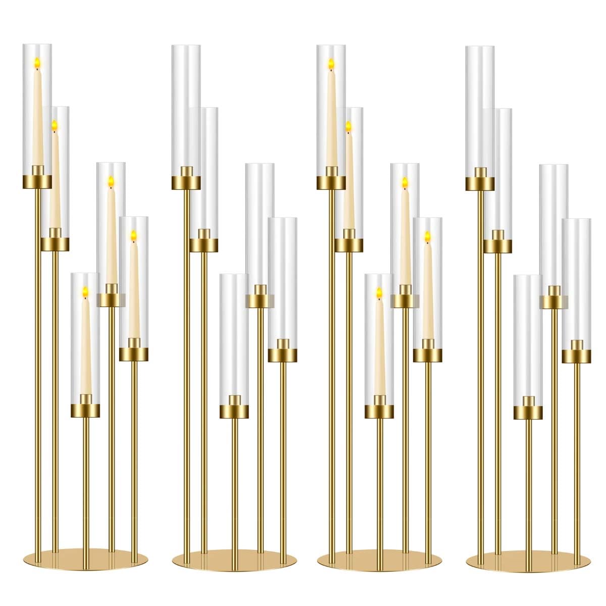 35in 4 Set Gold Candelabra Candle Centerpieces for Tables Candlesticks Holder Wedding Centerpieces Table Decorations Fit 0.9" LED Candle