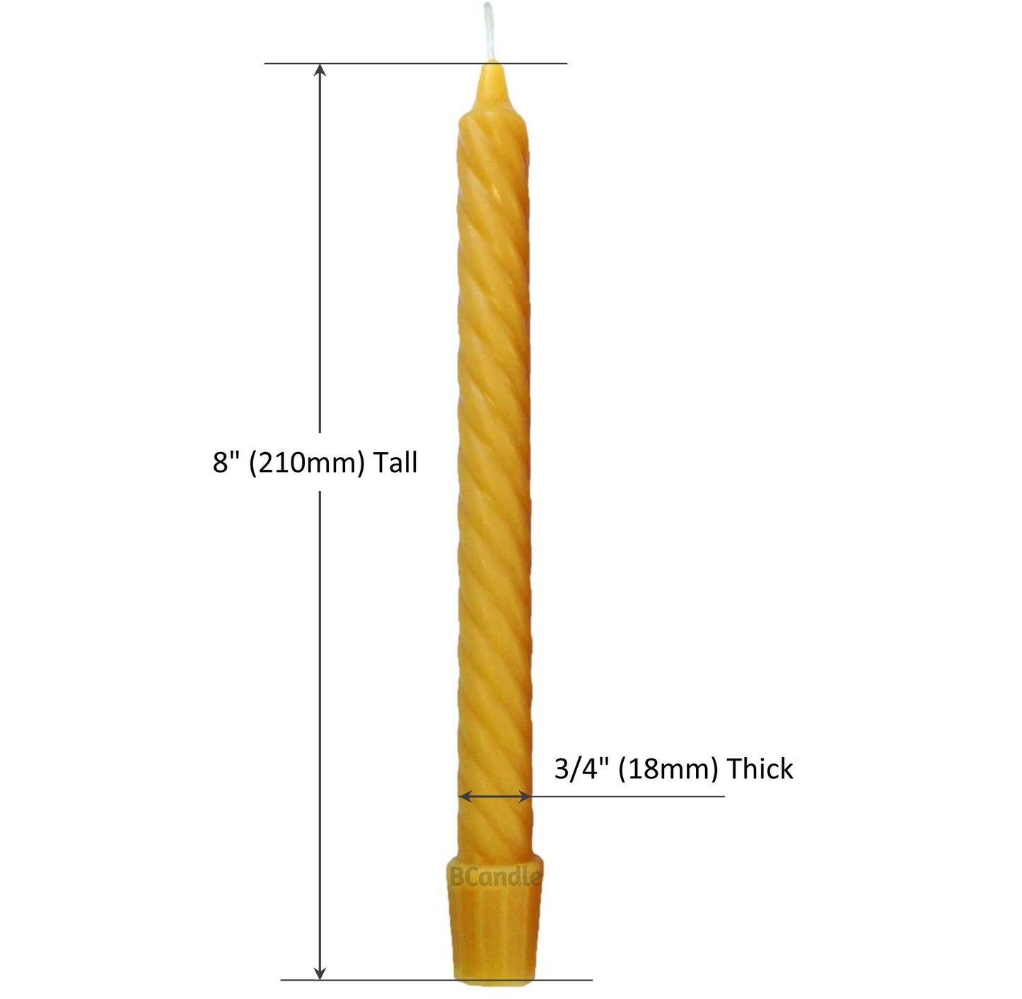 100% Beeswax Spiral Twist Taper Candles (Set of 4) Organic 8" H, 3/4" d