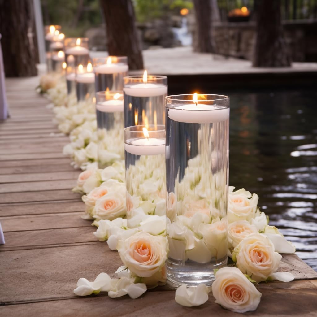48 Pack White Floating Candles 3 inch Unscented Floating Candles for Centerpieces 8 Hours Long Burn Time-3” Floating Candle Bulk for Wedding Cylinder Vases