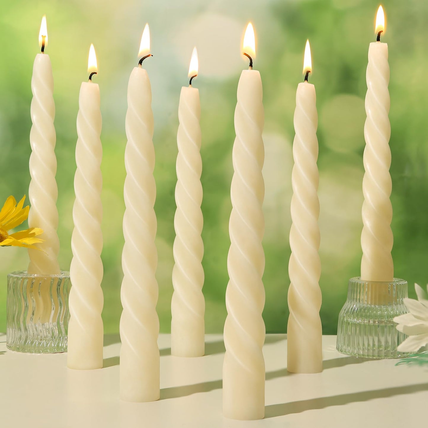 8 Pack Beeswax Taper Candles,7in Spiral Taper Candle Sticks,7 Hour White Beeswax Candlesticks,100% Natural Smokeless Dripless and Unscented Bees Wax Candle for Home,Prayer