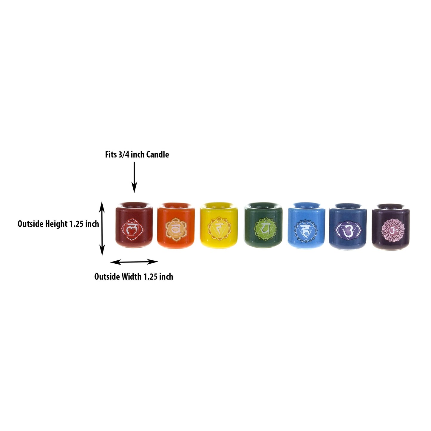 Mega Candles 7 pcs Ceramic 3/4 Inch Diameter Chakra Chime Ritual Spirtual Energy Spell Candle Holders - Assorted Colors