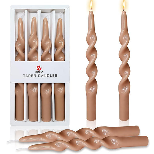 10 Inch Spiral Candles Set of 4 – Unscented Candle Stick, Brown Handmade Tapered Candle Long Burning Twisted Candles for Wedding Dinner Table Home Decor