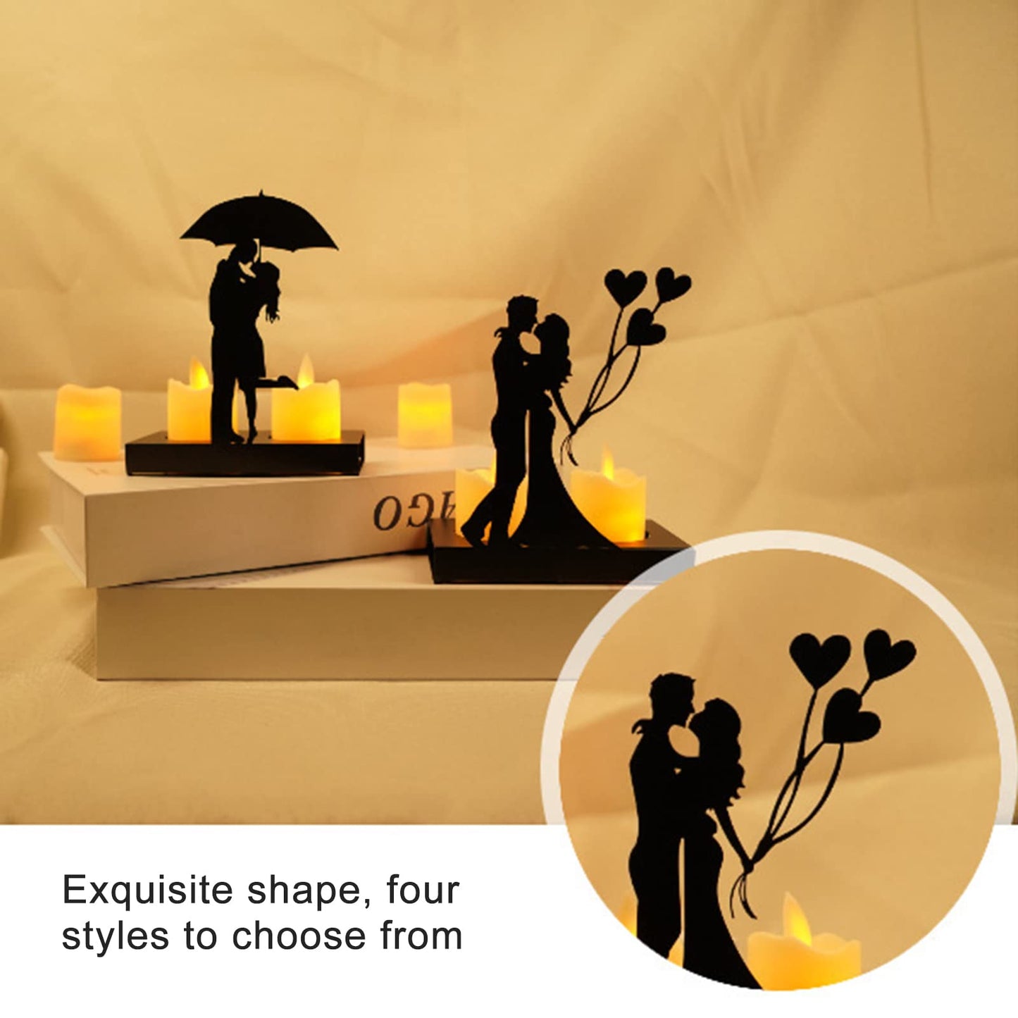 Handcrafted Iron Sculpture Candlestick Ornament, Romantic Couple Statue For Anniversaries, Decorative Modern Sculptures, Wedding Decoration Anniversary Ornament Figurine for Couples Valentine (B)