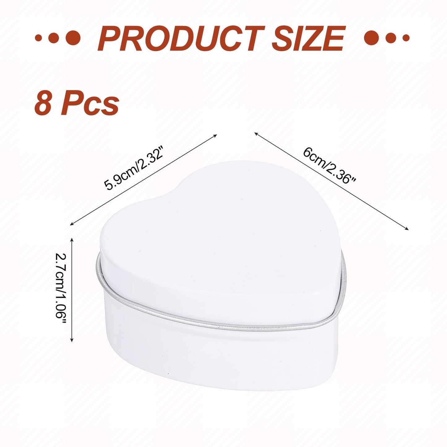 MECCANIXITY Heart Shaped Candle Tins, 2 oz Empty Metal Tin Cans Candles Containers for Candle Making Candies Gifts DIY Crafts, White, Pack of 8