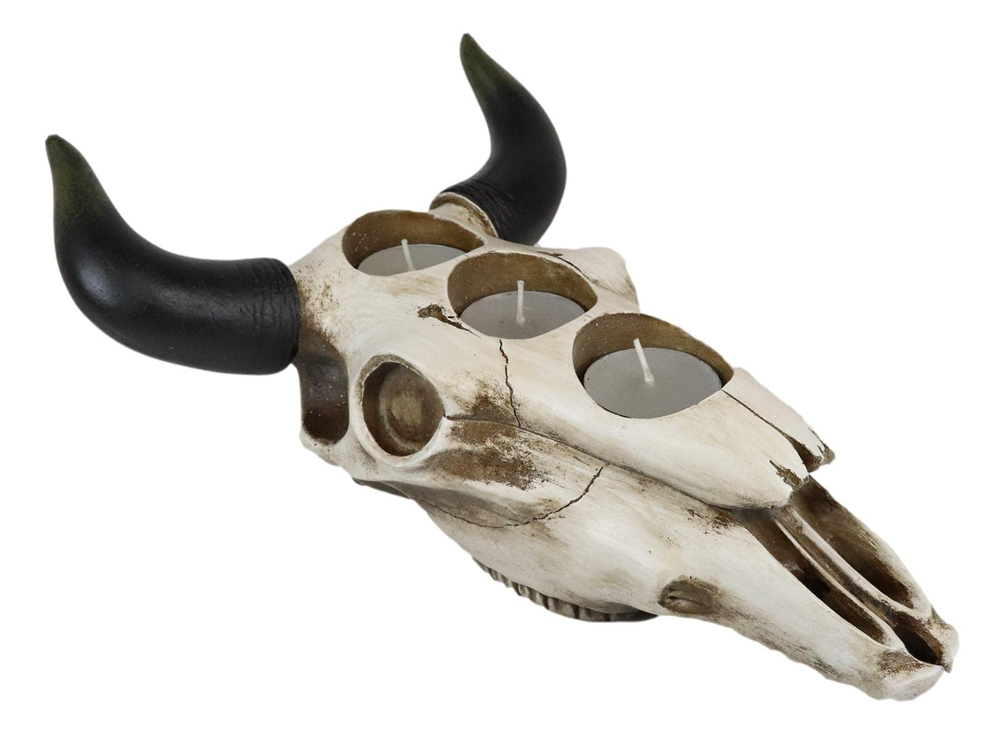 Ebros Western Native American Steer Bull Cow Skull Decorative 3 Tea Light Votive Candle Holders Decorative Desktop Figurine Rustic Bulls Cows Skulls Animal Themed Candleholders