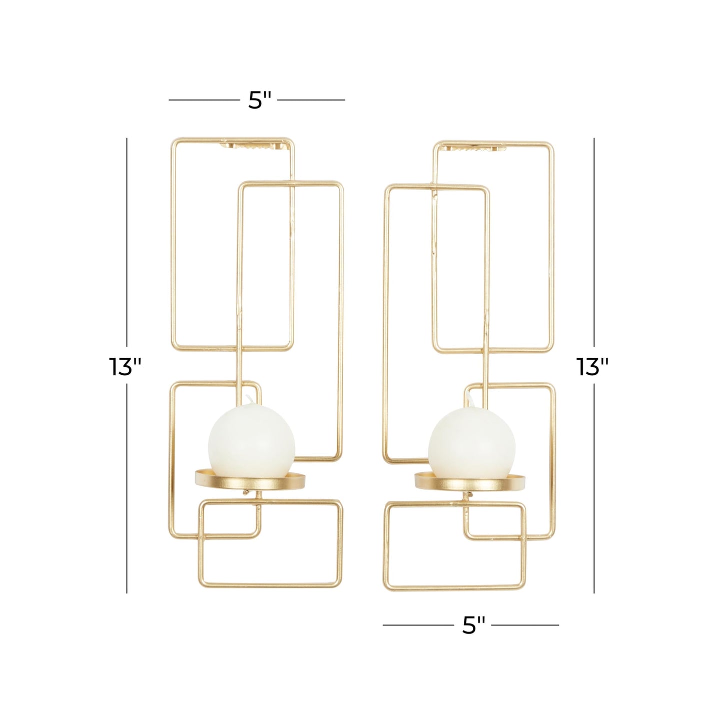 Deco 79 Metal Geometric Tealight 2 Plate Wall Sconce, Set of 2, 5"W, 13"H, Gold