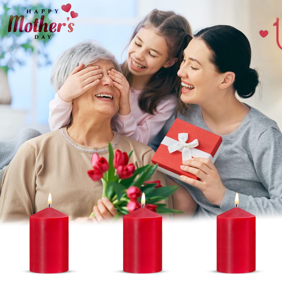 2x3 Inch Red Pillar Candles, 24 Hour Small Unscented Dripless Burgundy Colored Column Cylinder Candles for Christmas Home Party Holidays, Set of 8