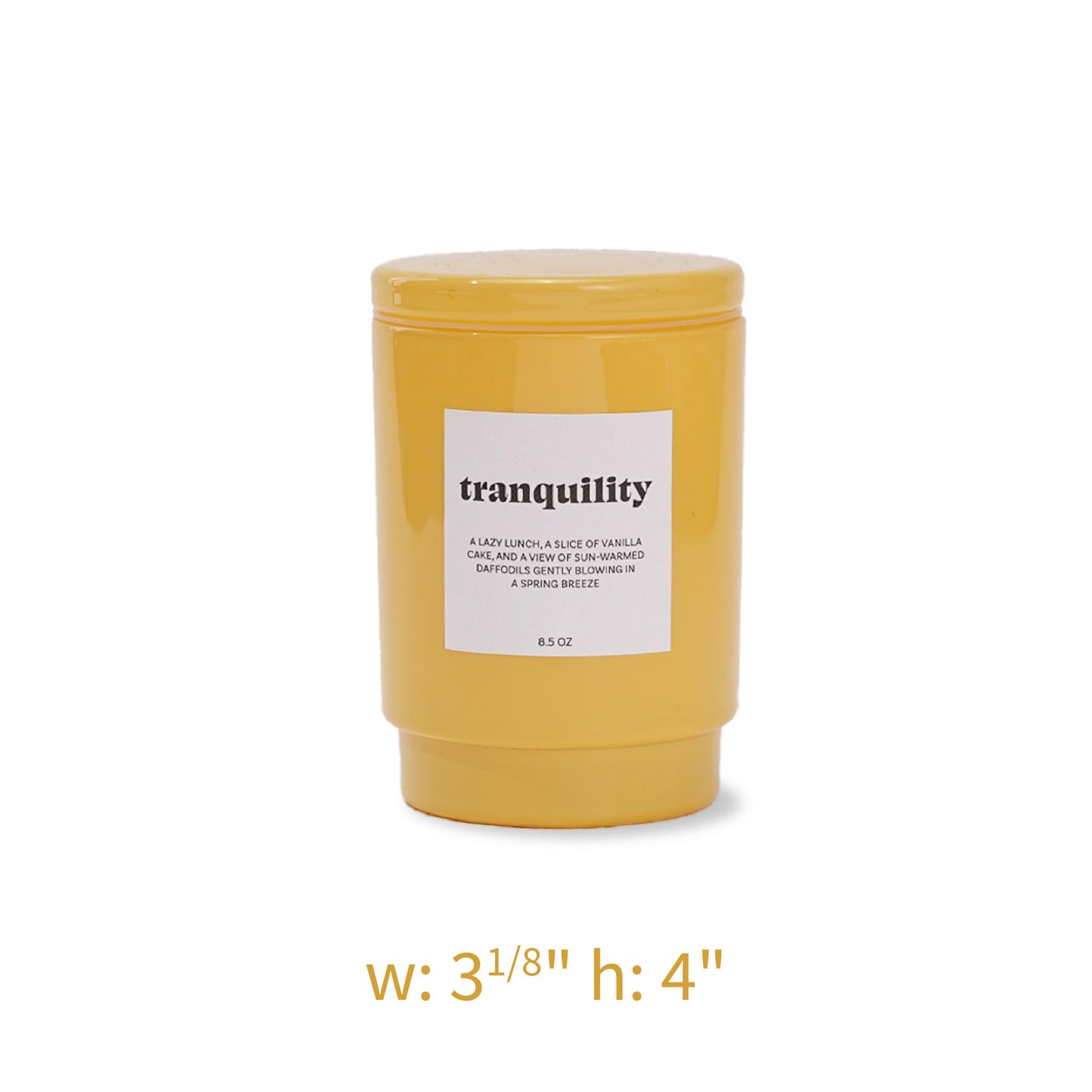 AromaLight 8.5oz with Lid Glass Jar Candle in Yellow – Tonka Bean & Amber Scent, Tranquility Collection, Soy Wax Mini Jar