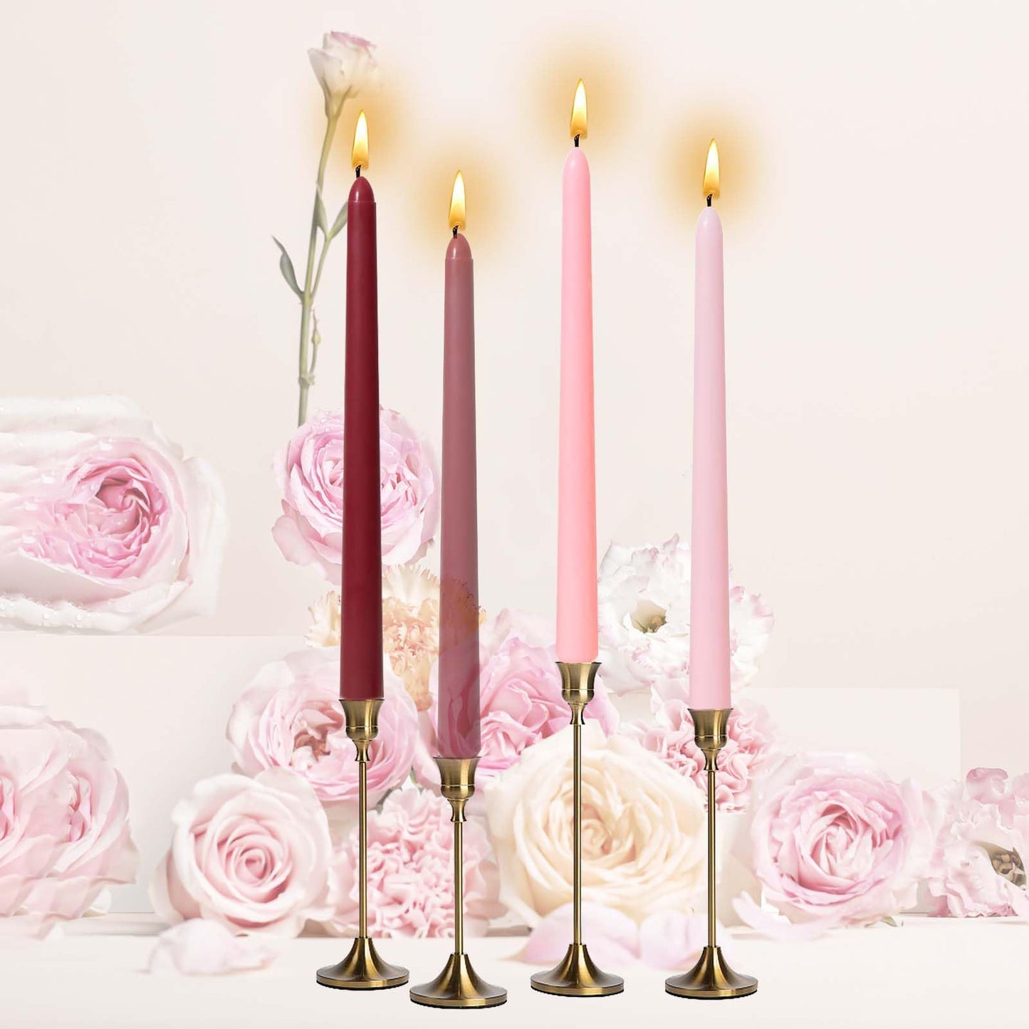 10 inch Gradient Taper Candles,Set of 4 Tapered Candle, Tall Candlesticks,Conical Stick Candles,Smokeless,Home Dinner, Party, Wedding, Halloween, Christmas (Pink Series, 10inch)