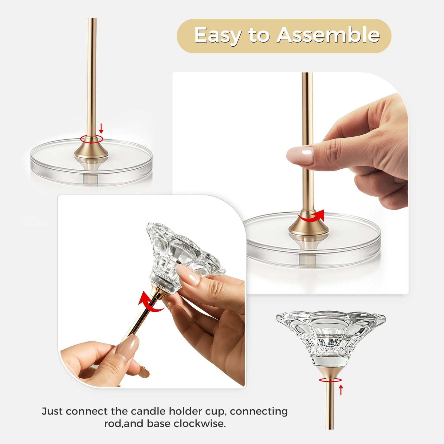 Maleoruigy Candlestick Holders, Crystal 2 in 1 Taper and Pillar Candle Holders, Set of 3 Clear Glass Candle Holder, Decorative Candle Holder Candelabra for Home Decor, Wedding, Party, Anniversary