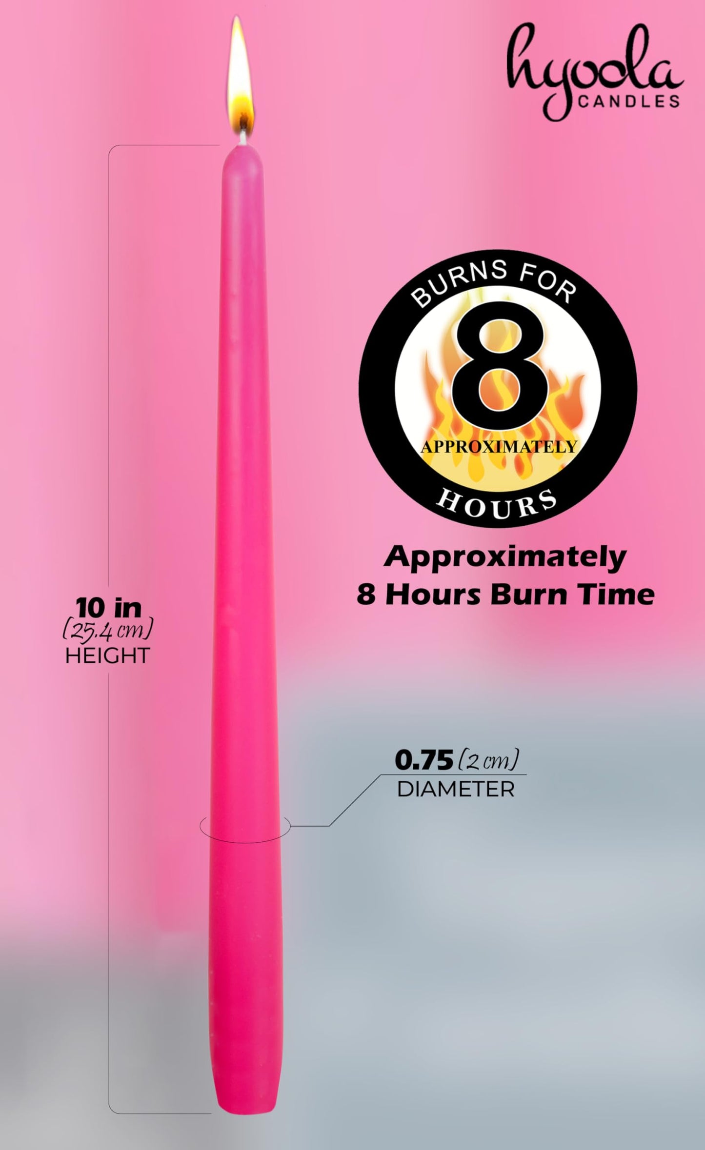 Hyoola 12 Pack Tall Taper Candles - 10 Inch Hot Pink - Fuchsia Dripless, Unscented Dinner Candle - Paraffin Wax with Cotton Wicks - 8 Hour Burn Time