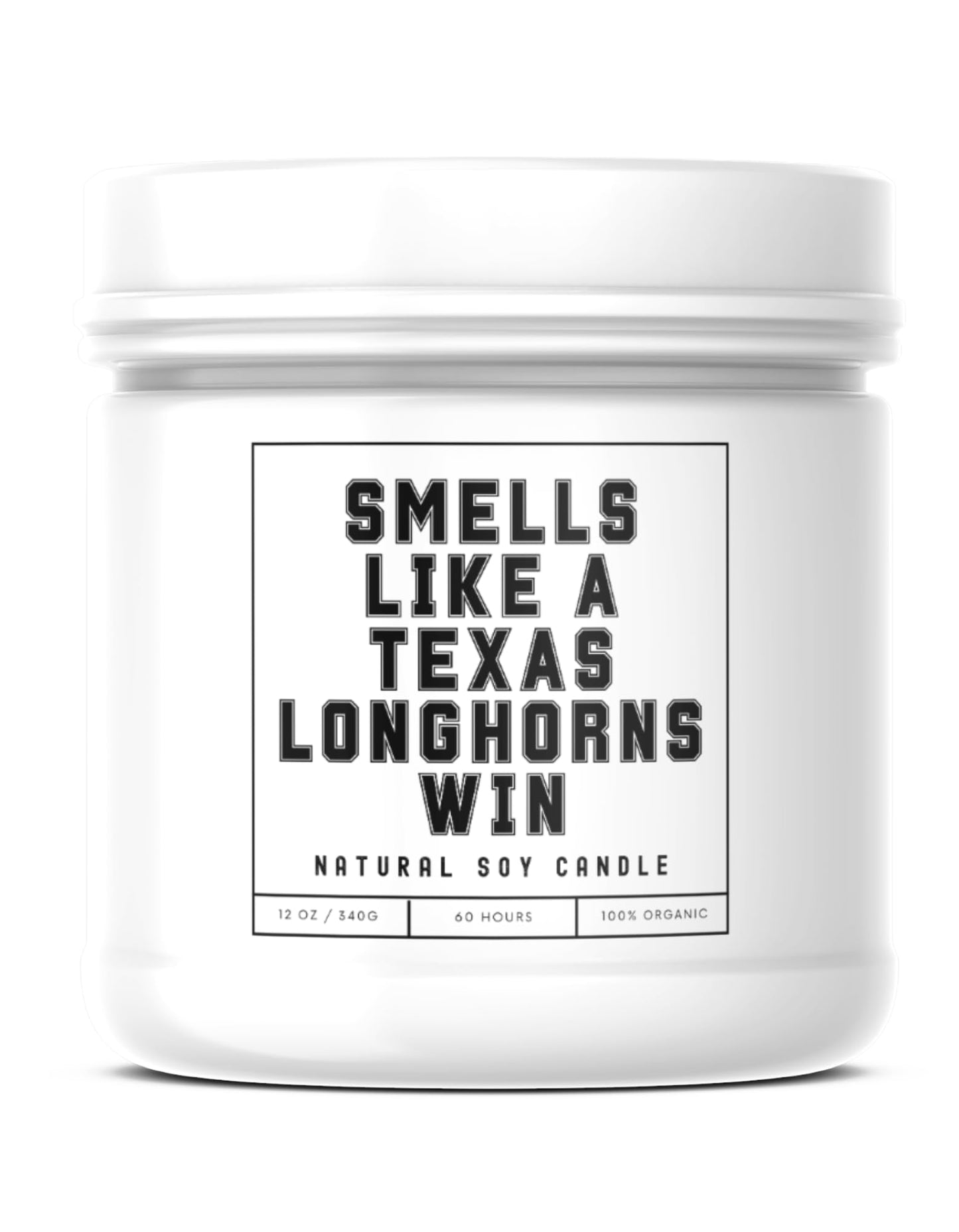 Smells Like a Texas-Longhorns Win Sports Candle - Scented Soy Wax Candle (8.0 oz) 50-60 Hour Burn Time, Cotton Wick, Frosted White Glass Jar, (Vanilla)
