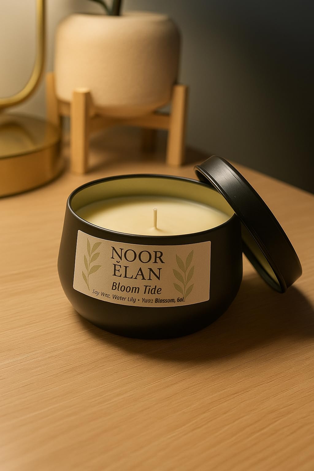 Dual Noor Élan Bloom Tide Scented Candle, Water Lily + Yuzu Blossom, Hand-Poured Soy Wax, 8 oz, 55 Hour Burn Time