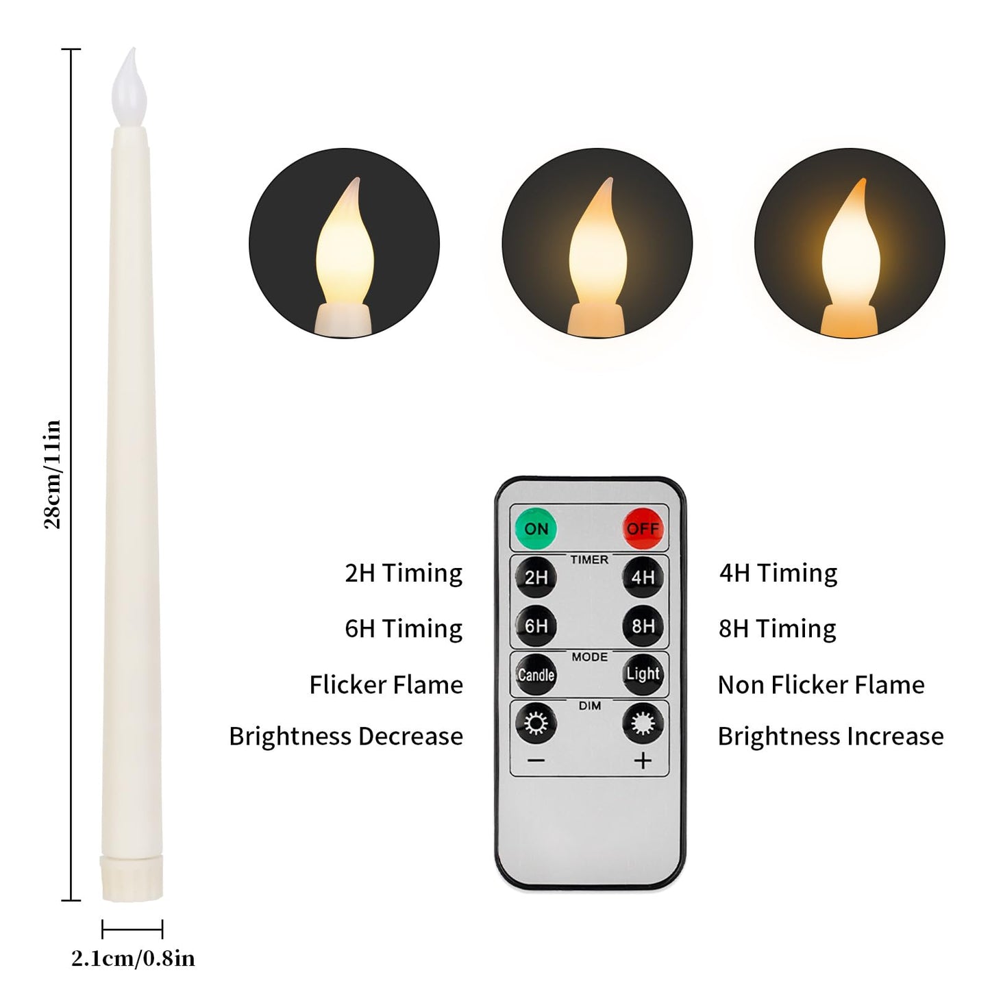 Sequpr 12 Pcs Flameless Taper Candles Flickering with Remote Timer, Battery Operated Taper Candles, 10.63inches Led Candlesticks for Christmas, Thanksgiving, Church, Wedding Decorations(Ivory)
