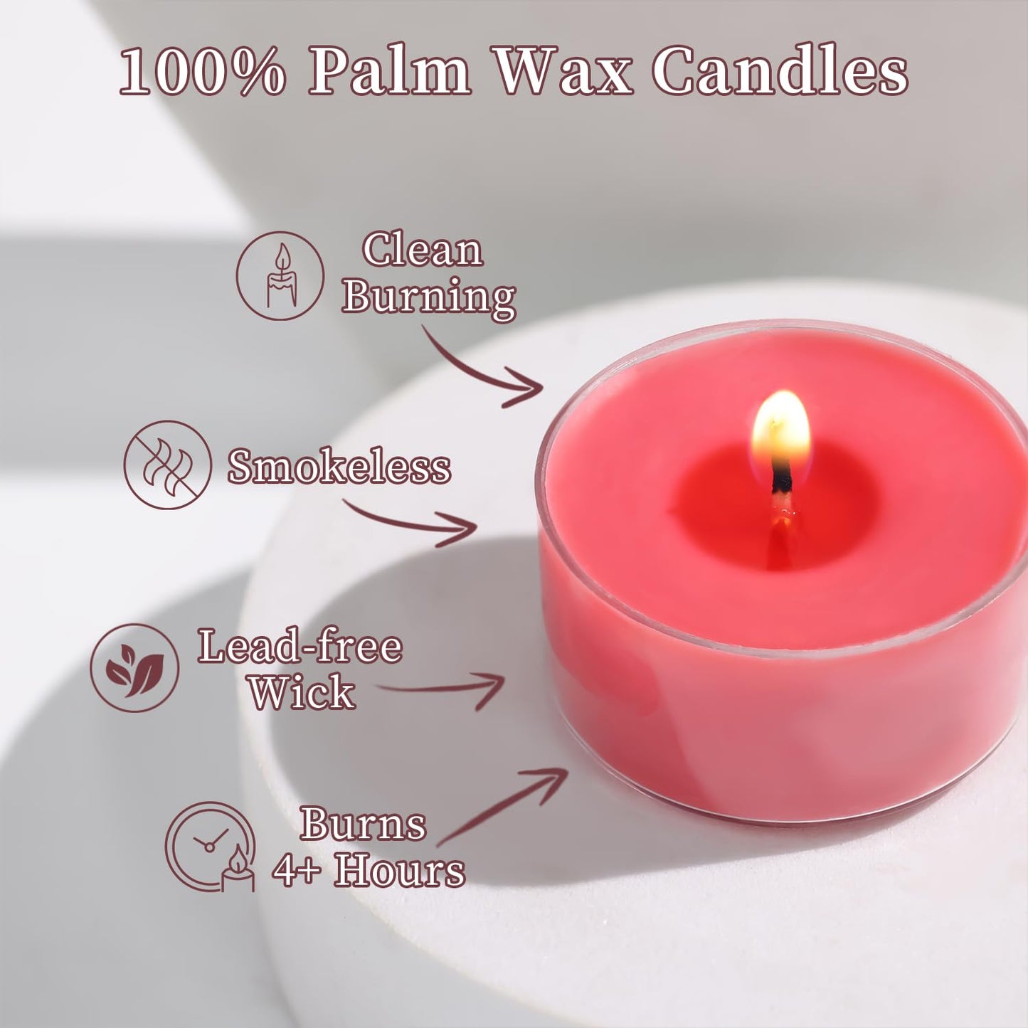 Scented Tea Lights Candles, Wisper of Rose, 16 Pack – Red Scented Tealight Candles– 100% Palm Wax – 6 Hour Burn Time Aromatherapy Tea Light Votive Candle for Dinner, Bedroom, Spa