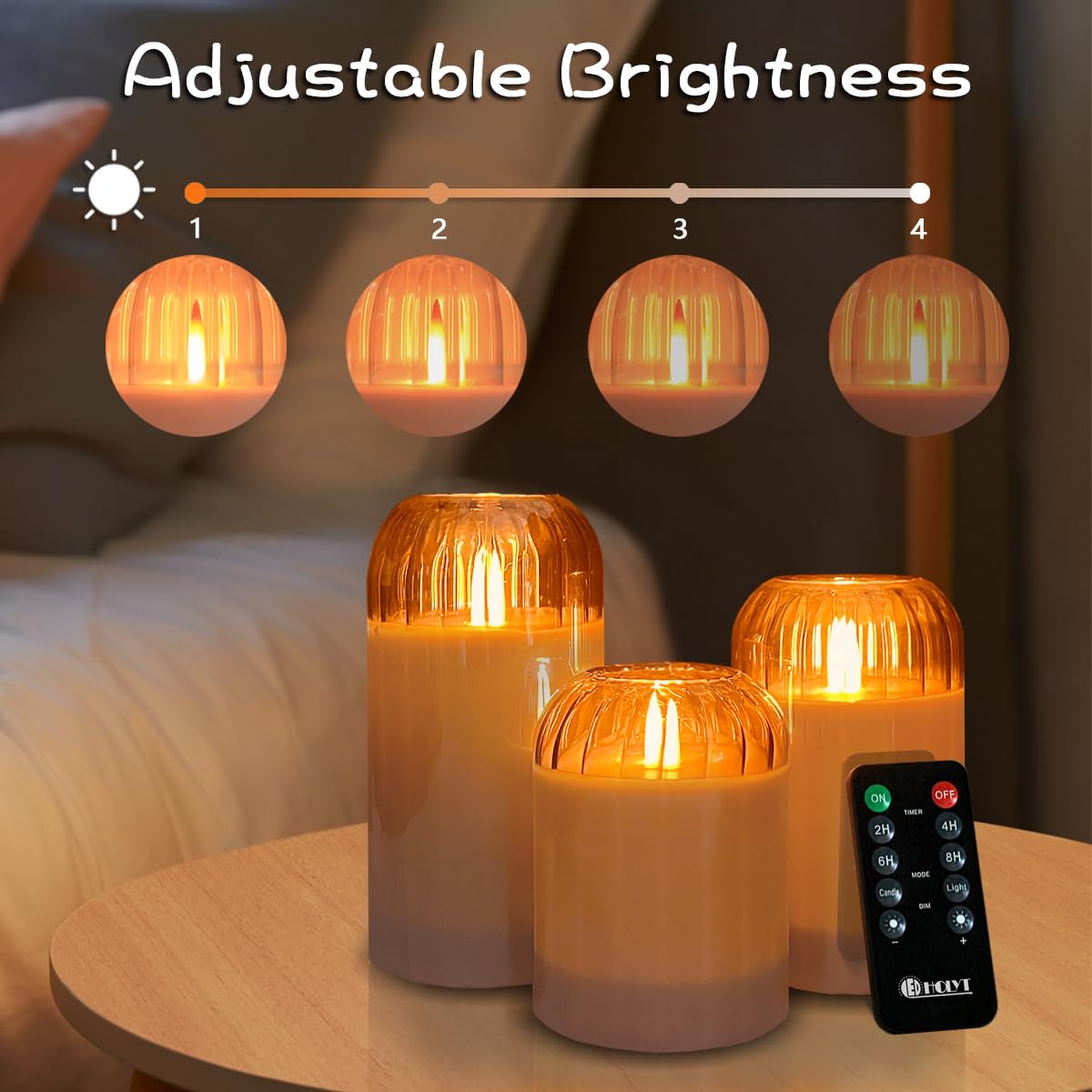 LEDHOLYT Rechargeable Jar Flameless Candle, Flashing LED Pillar Real Wax Candle with Remote Control and Timer, Black Pumpkin Glass Electronic Candles for Room Decoration, 1 Set of 3