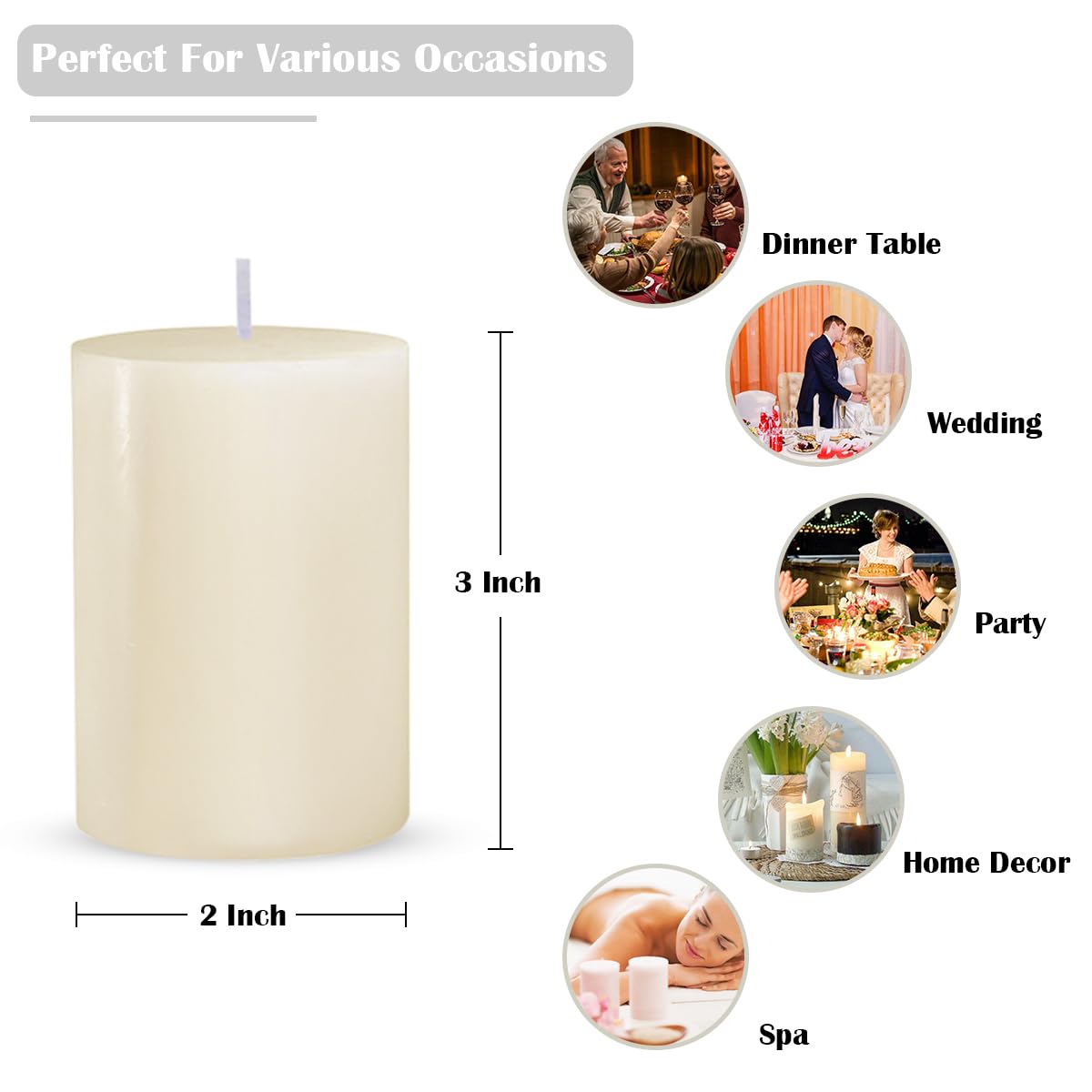 12 Pack 2x3 Inch Ivory Pillar Candles, Unscented Column Candles for Home Restaurants Spa Church Weddings, Smokeless Dripless and Clean Burning Emergency Candle
