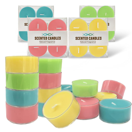 Spring & Summer Scented Tealight Candles 16 Pack, Natural Soy & Bee Wax Blend, Easter Candle Colors: Sky Blue,Pink,Green &Yellow, 3.5 Hour Burn Time, Strong Fragrance for Home for by Kissingfish