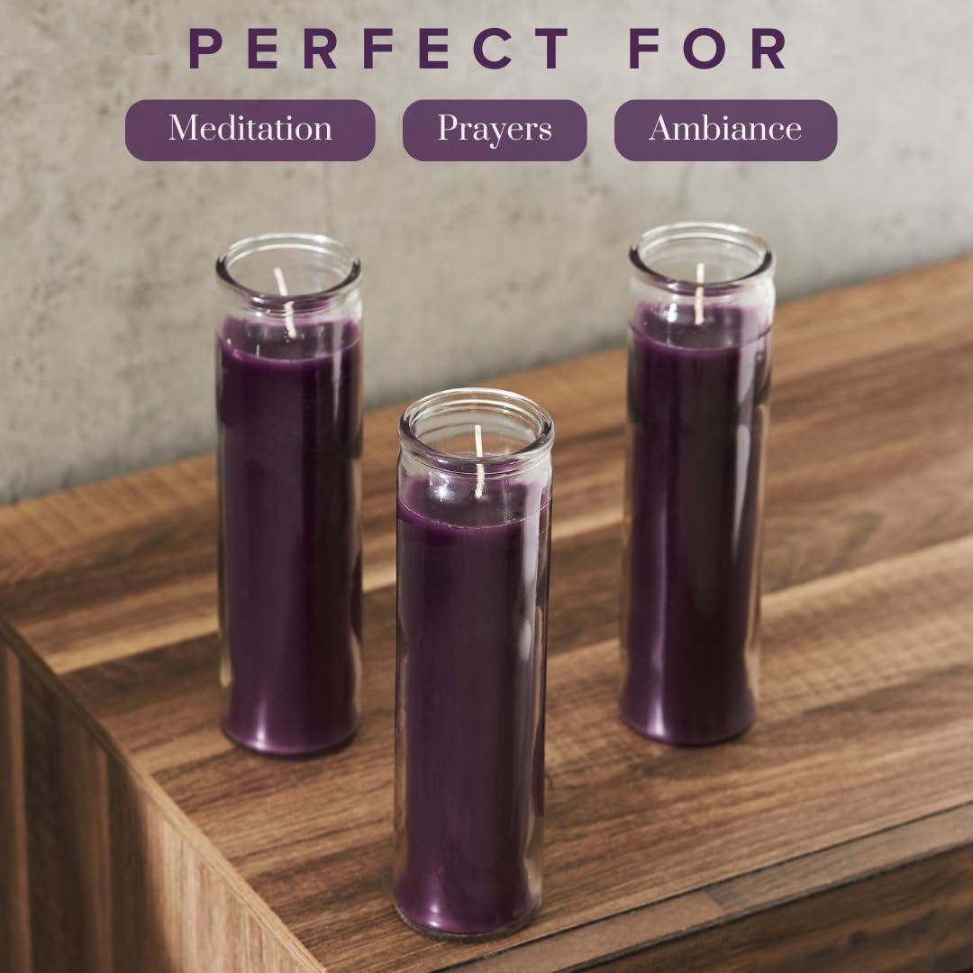 Simply Soson 2x8 inch Purple Devotional Candles in Glass Jar - 6 Pack - 90 Hours – Prayer Candle - Tall Pillar Candles for Religious, Memorials, Party Décor