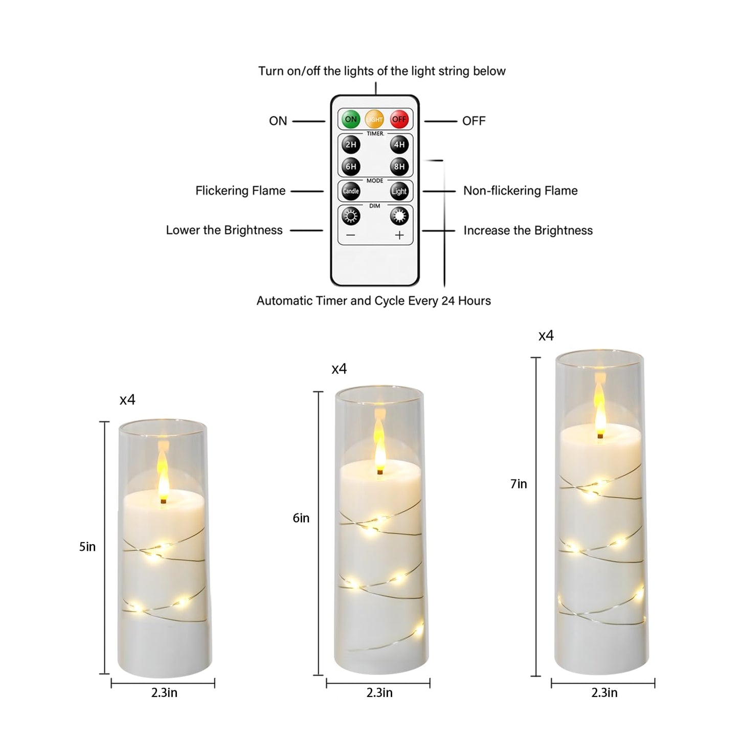 Flameless Candles with Embedded Star String, 12 Pcs Battery Operated LED Pillar Candles with Remote and Timer, Suitable for Home Decor, Party, Christmas & Wedding (White)