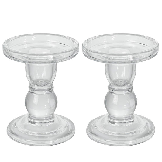 DreamsEden Clear Glass Candle Holder, 1 Pair Crystal Transparent Taper Candle Holder for Pillar Taper Tea Lights, Single Elegant Table Desk Shelf Decor for Home Wedding Party