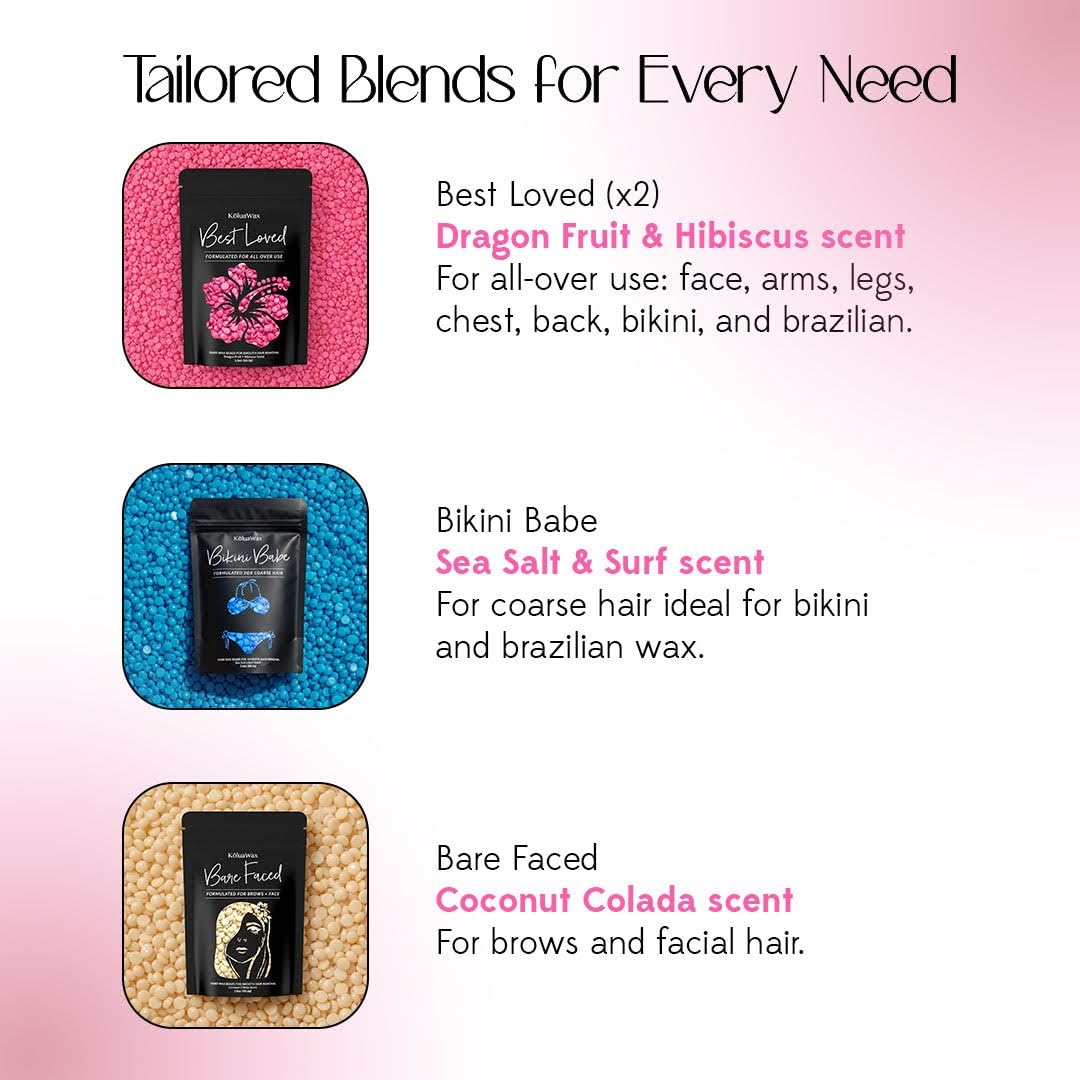 KoluaWax Premium Waxing Kit for Women - Beginner Friendly - Complete Wax Kit that includes 14oz of Wax Beads, Applicator, Pre and Post Care, Suitable for Sensitive Skin (Black) - Mothers Day Gifts